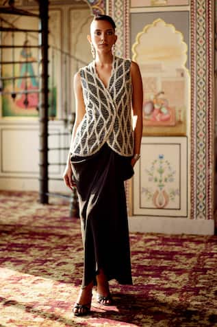 Charu And Vasundhara Kimora Bead Embroidered Jacket & Skirt Set 