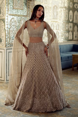 Charu And Vasundhara Kourtney Geometric Embroidered Lehenga Set 