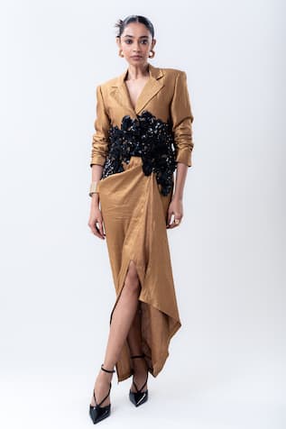 Nupur Kanoi Embroidered Crop Blazer With Draped Skirt 