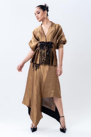 Nupur Kanoi Embroidered Peplum Top & Asymmetric Skirt Set 