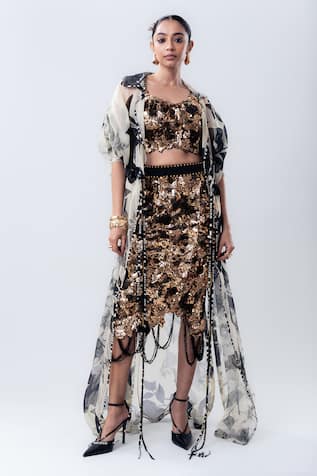 Nupur Kanoi Printed Cape & Embroidered Pencil Skirt Set 