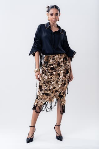 Nupur Kanoi Silk Shirt & Sequin Pencil Skirt Set 