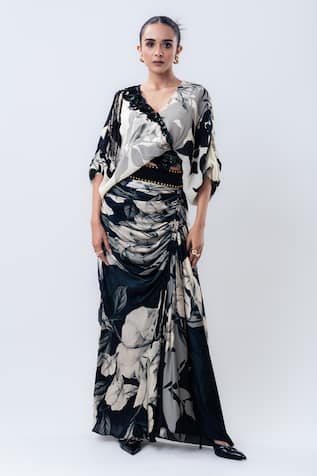 Nupur Kanoi Printed Kimono Wrap Top With Drawstring Skirt 