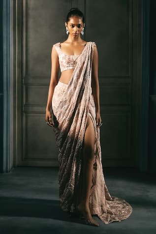 Ritika Mirchandani Charlotte Crystal Bugles Embroidered Lehenga Saree With Blouse 