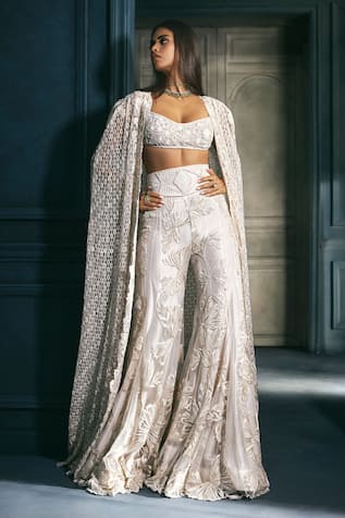 Ritika Mirchandani Solenne Honey Comb Embroidered Cape Sharara Set 