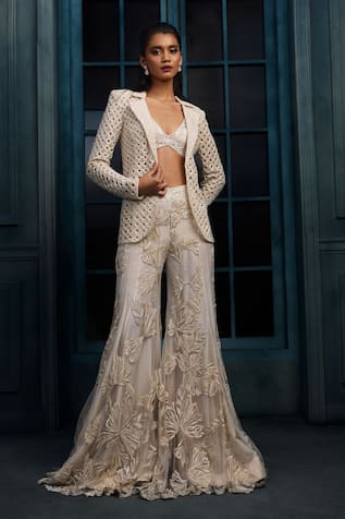 Ritika Mirchandani Tweedia Checks Embroidered Blazer Sharara Set 