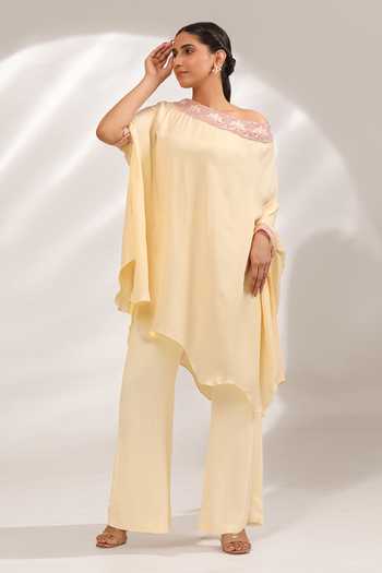 House of Zyrra by Laxmishriali Citrine One Shoulder Kaftan & Pant Set 