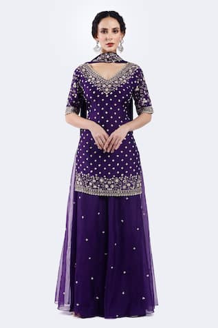 Onaya Cutdana & Sequence Embroidered Kurta Sharara Set 