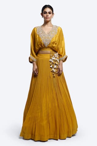 Onaya Zardosi Embroidered Top & Pleated Skirt Set 