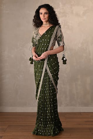 Onaya Embroidered Blouse & Pre-Draped Saree Set 