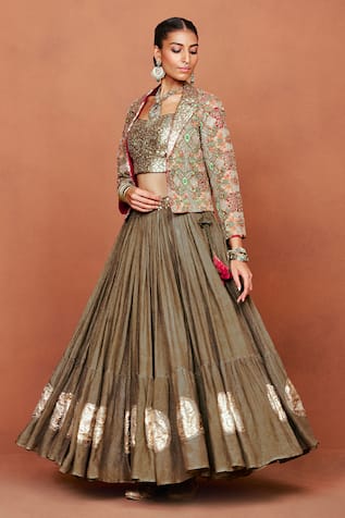 Sue Mue Bijli Tribal Pattern Jacket Lehenga Set 