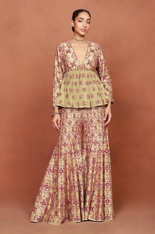 Sue Mue Ahaani Aari Embroidered Kurta & Sharara Set 