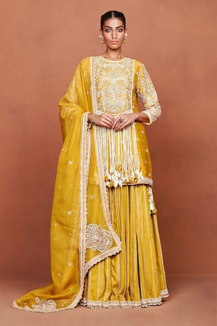 Sue Mue Roshni Thikri Embroidered Kurta Sharara Set 