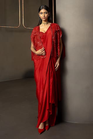 Mishru Rubira Embroidered Pre-Draped Saree Set 