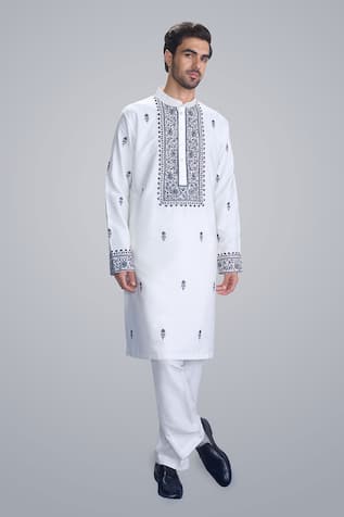 Sanjev Marwaaha Ivory Embroidered Kurta Pant Set 