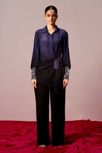 Sakshi Khetterpal Embroidered Cuff Tie-Up Top & Pant Set 