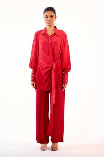 Sakshi Khetterpal Embroidered Cuff Top & Pant Set 