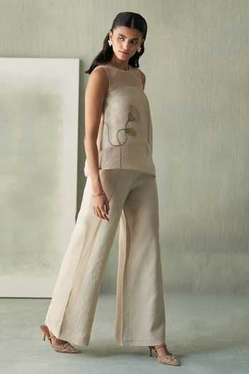 Febo6 Desert Linen Hand Embroidered Top & Trouser Set 