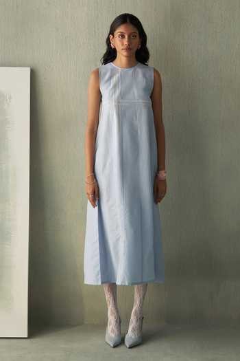 Febo6 Summer Asymmetric Kantha Stitch Midi Dress 
