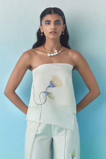 Febo6 Hand Embroidered Floral Strapless Top 