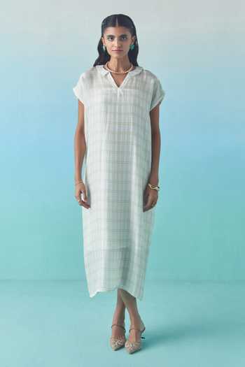 Febo6 Plaid Silk Midi Dress 