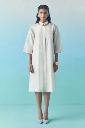 Febo6 Chanderi Collared Midi Dress 