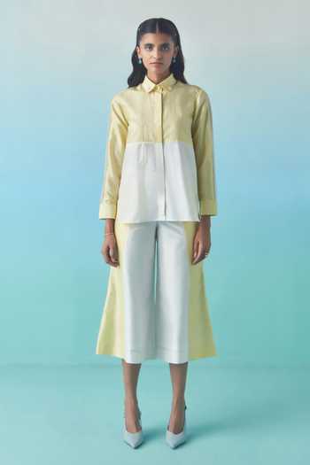 Febo6 Kantha Stitch Color Block Top & Culottes Set 