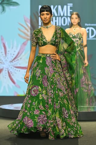 Mahima Mahajan Zahida Floral Sequin Embroidered Lehenga Set 
