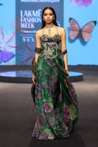 Mahima Mahajan Kayra Embroidered Corset & Draped Skirt Set 
