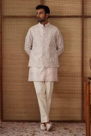 Arjan Dugal Beads Nehru Jacket Set Beaded Nehru Jacket & Kurta Set 
