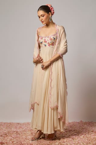 Krishna Padia Floral Hand Embroidered Anarkali Set 