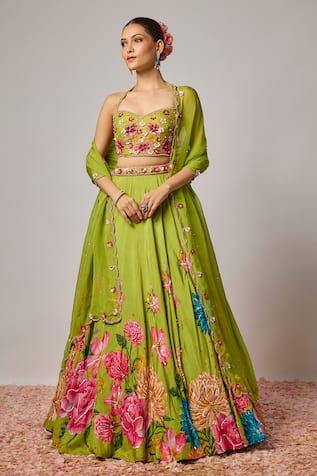 Krishna Padia Floral Hand Embroidered Lehenga Set 