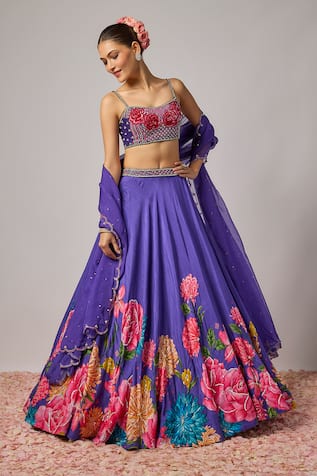 Krishna Padia Floral Hand Embroidered Lehenga Set 