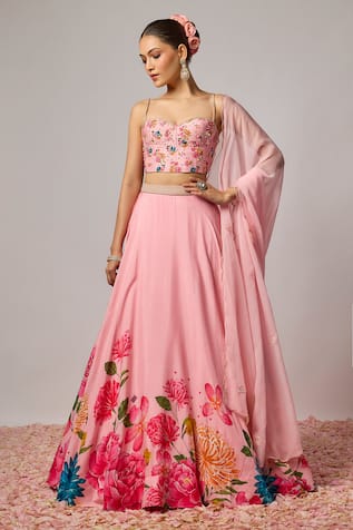 Krishna Padia Floral Hand Embroidered Lehenga Set 