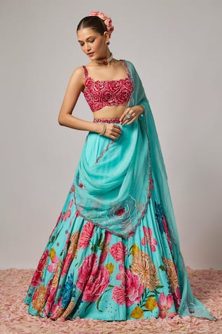 Krishna Padia Floral Hand Embroidered Lehenga Set 