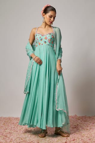 Krishna Padia Floral Hand Embroidered Anarkali Set 