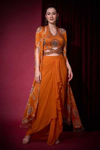 Aayushi Maniar Golakaari Printed Cape & Draped Skirt Set 