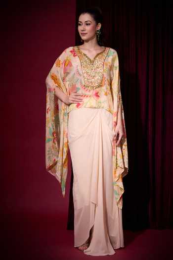 Aayushi Maniar Chandrika Printed Cape & Draped Skirt Set 