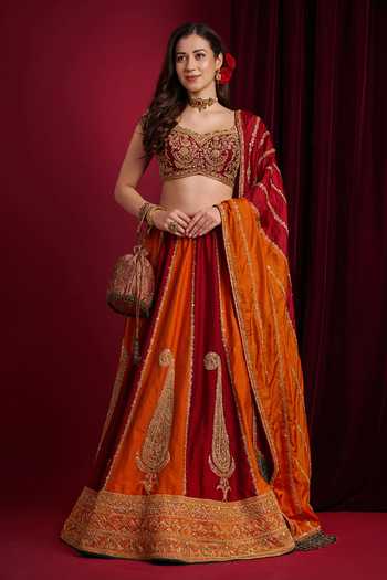 Aayushi Maniar Sindoori Multi Panelled Embroidered Lehenga Set 