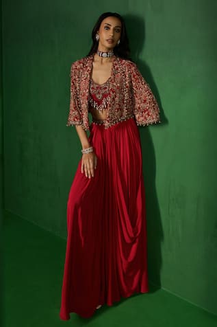 Ridhima Bhasin Abeer Embroidered Jacket Draped Skirt Set 