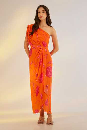 Ewoke Printed Cowl Draped Dress 