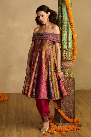 Reeti Arneja Rang Raas Off-Shoulder Woven Dress 