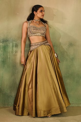 Reeti Arneja Embellished Illusion Blouse & Lehenga Set 
