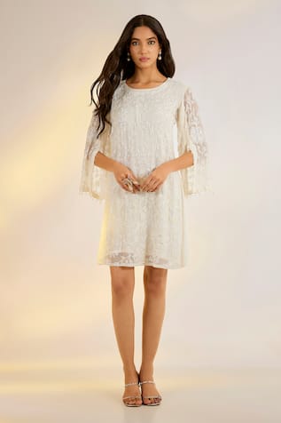 Ewoke Ivory Embroidered Dress 