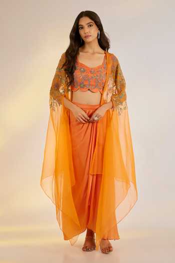 Ewoke Cutdana Embroidered Cape Skirt Set 