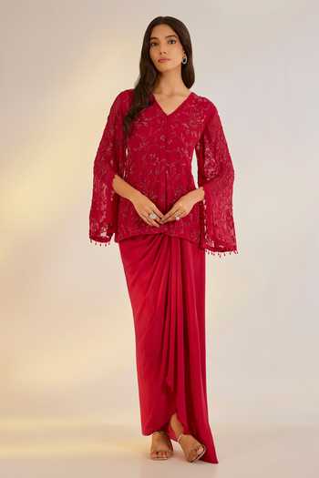 Ewoke Embroidered Jacket With Draped Skirt 