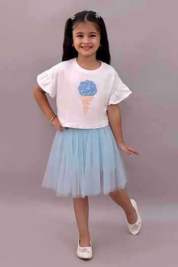 Lil Drama Ice Cream Embroidered T Shirt & Skirt Set 