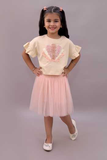 Lil Drama 3D Flower Embroidered T Shirt & Skirt Set 