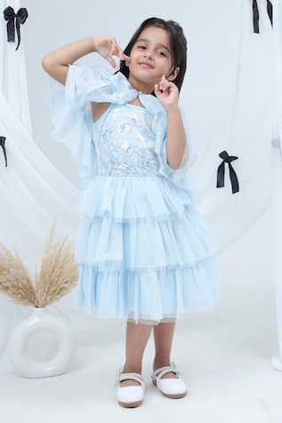 Lil Drama Layered Sequin Embroidered Dress With Net Shrug 