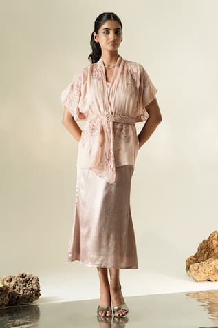 Muskan Aggarwal Avira Embroidered Cape With Satin Midi Dress 